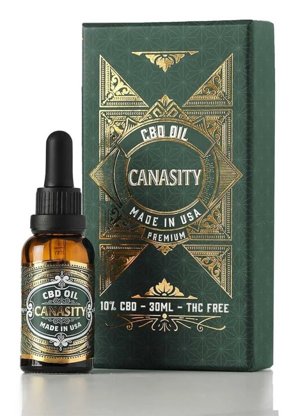 Huile CBD 10 % Canasity — 1 000 mg, spectre large, flacon et étui