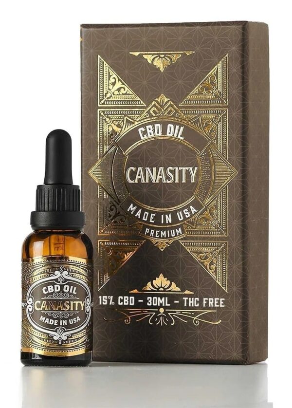 Huile CBD 15 % Canasity — 1 500 mg, spectre large, flacon et étui