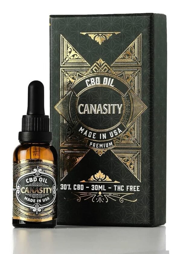 Huile CBD 30 % Canasity — 3 000 mg, spectre large, flacon et étui